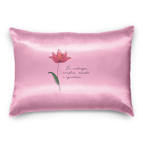 Fronha Cetim Anti Frizz Rosa Estampa Flor de Lótus