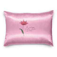 Fronha Cetim Anti Frizz Rosa Estampa Flor de Lótus