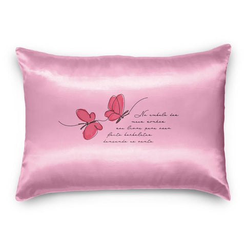 Fronha Cetim Anti Frizz Rosa Estampa Borboleta