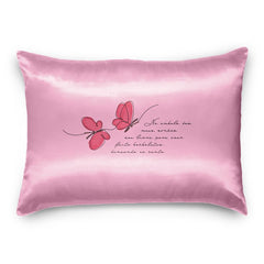 Fronha Cetim Anti Frizz Rosa Estampa Borboleta