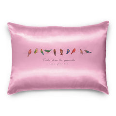 Fronha Cetim Anti Frizz Rosa Estampa Passarinhos