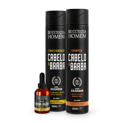 Kit Cabelo e Barba Shampoo, Condicionador e Óleo Barba e Bigode