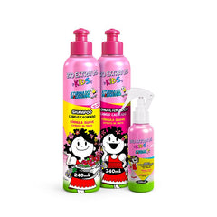 Kit Kids Cabelo Caheado Shampoo, Condicionador e Spray Desembaraçante